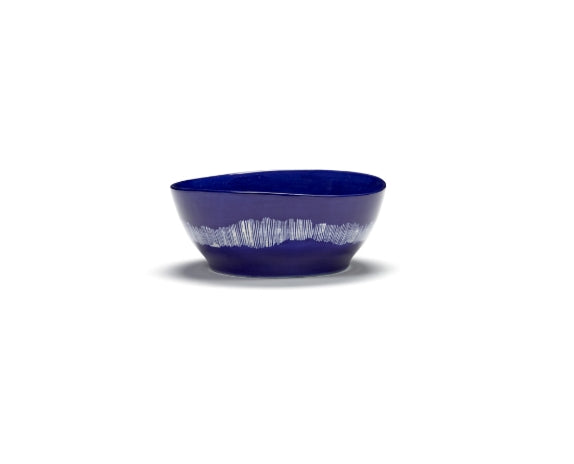 Bowl Large Dark Blue Stripes White Feast