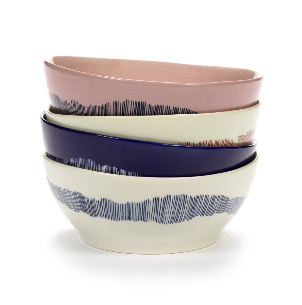 Bowl Large Dark Blue Stripes White Feast