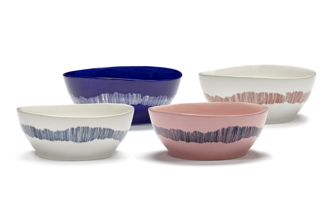 Bowl Large Dark Blue Stripes White Feast