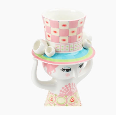 Lady with Hat Vase - H9.6" pink/yellow