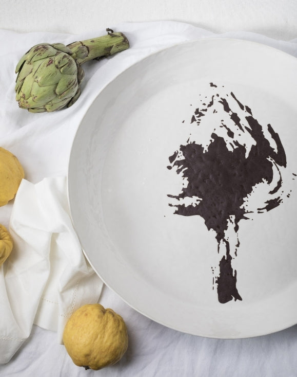 Serving Plate 44.5cm Large White Black Artichoke Feast