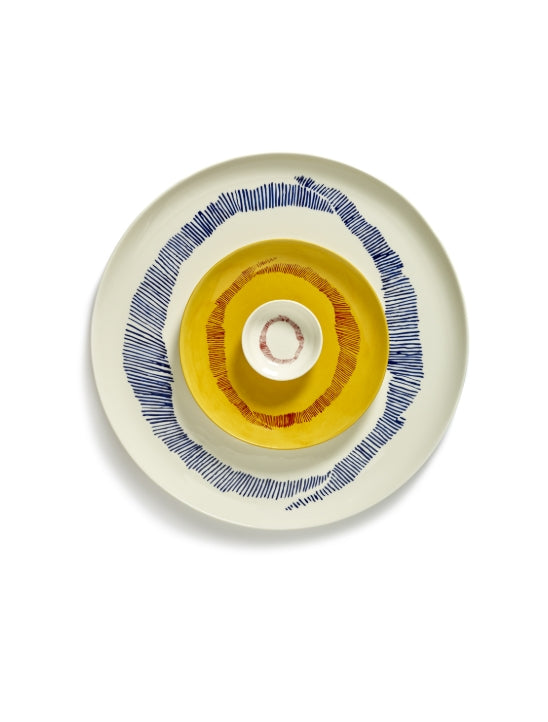 Serving Plate 35cm White Stripes Blue Feast