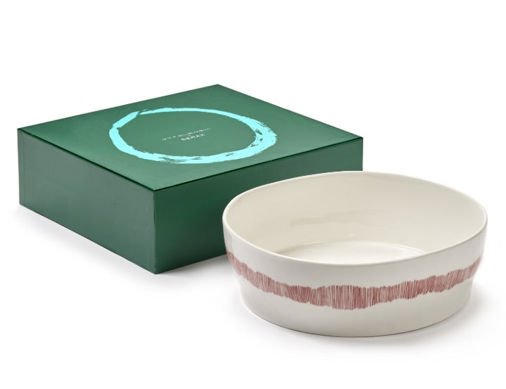 Salad Bowl 28.5cm White Stripes Red Feast