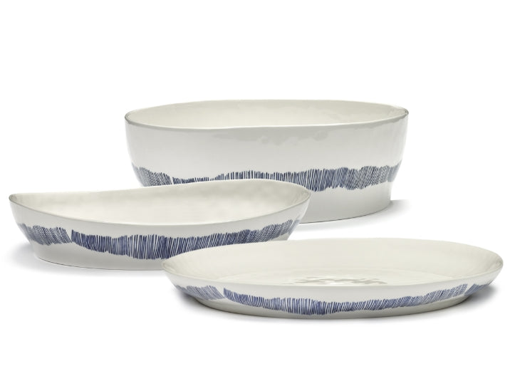 Salad Bowl 28.5cm White Stripes Blue Feast