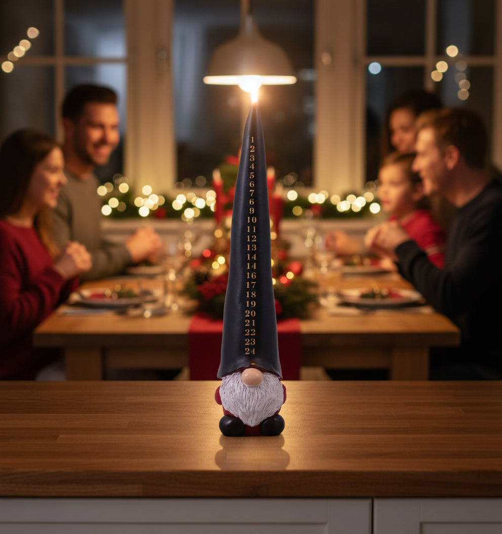 Danish Candle : 12" calendar candle: Pixy w/black hat Advent Christmas Calendar