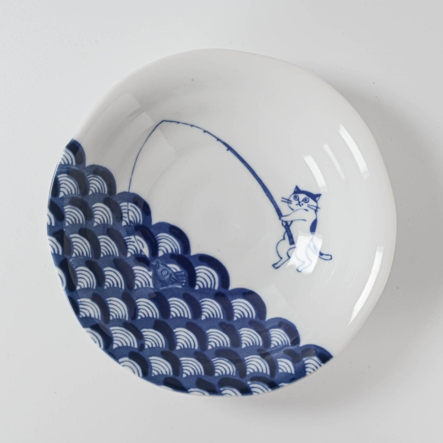 Cat Shichita Someneko 16.5cm Bowl - Seikaiha