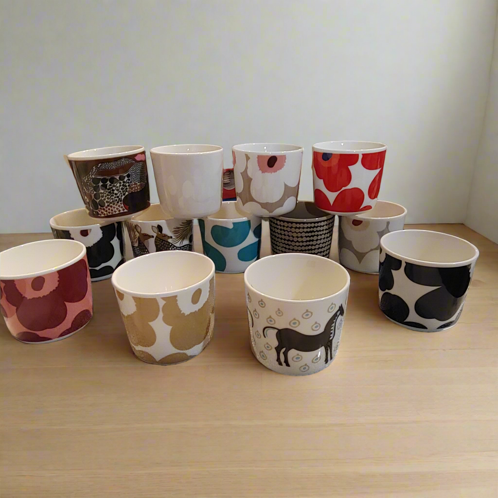 Oiva / Unikko Cup 2dl, Without Handle, 1 Pc - White, powder, dark red