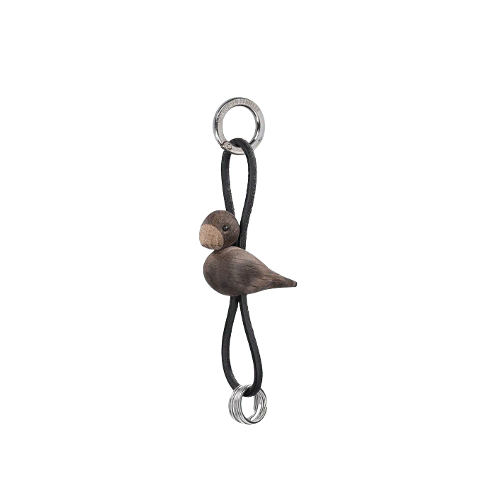 Kay Bojesen Bird Keychain, Silver/Black Leather