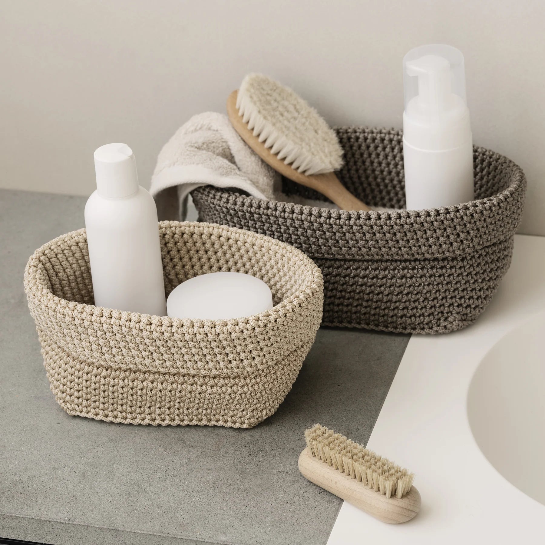 TELA Crochet Storage Basket Set (1 Med, 1 Lg)- Bark