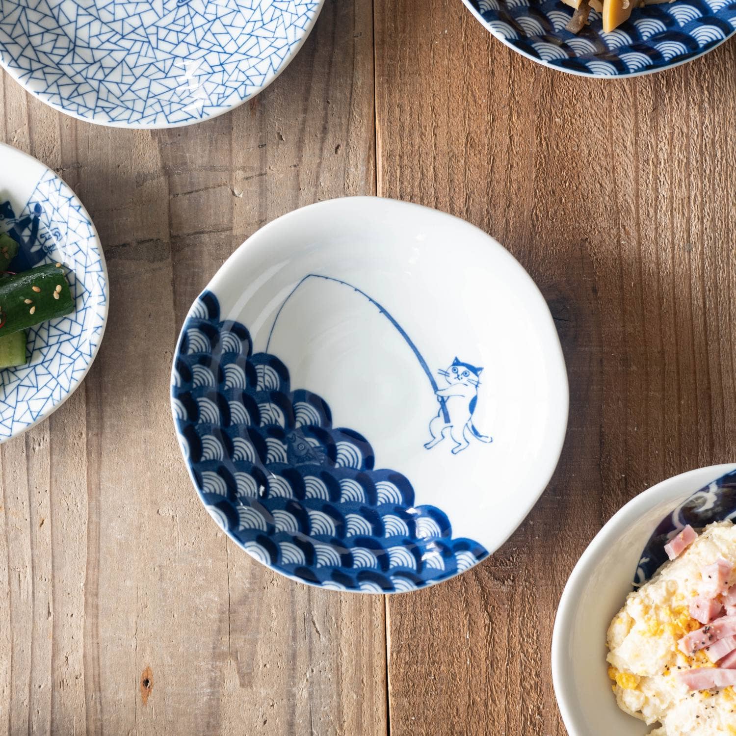 Cat Shichita Someneko 16.5cm Bowl - Seikaiha