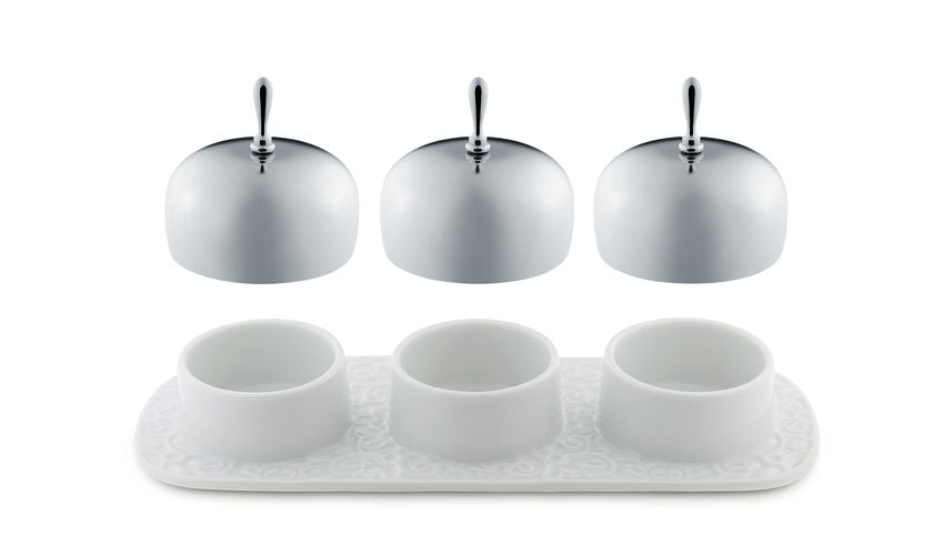 MW15 Dressed Three-section jam tray in porcelain with lids