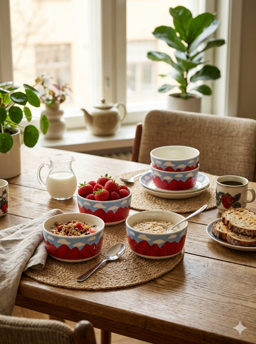 Oiva / Mansikkavuoret bowl 5 dl white red blue