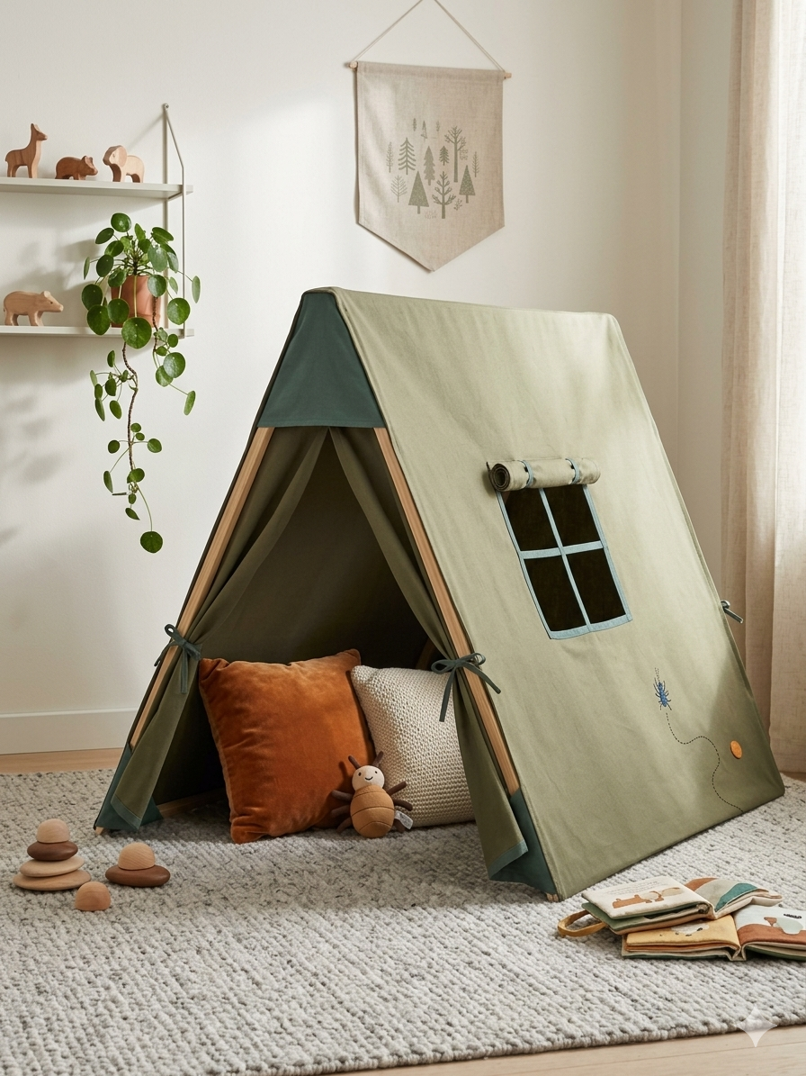 Tent with Beetle Embroidery Dark Olive