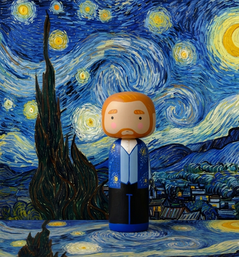 Kokeshi Doll by Sketch.Inc for Lucie Kaas - Vincent Van Gogh -Starry Night