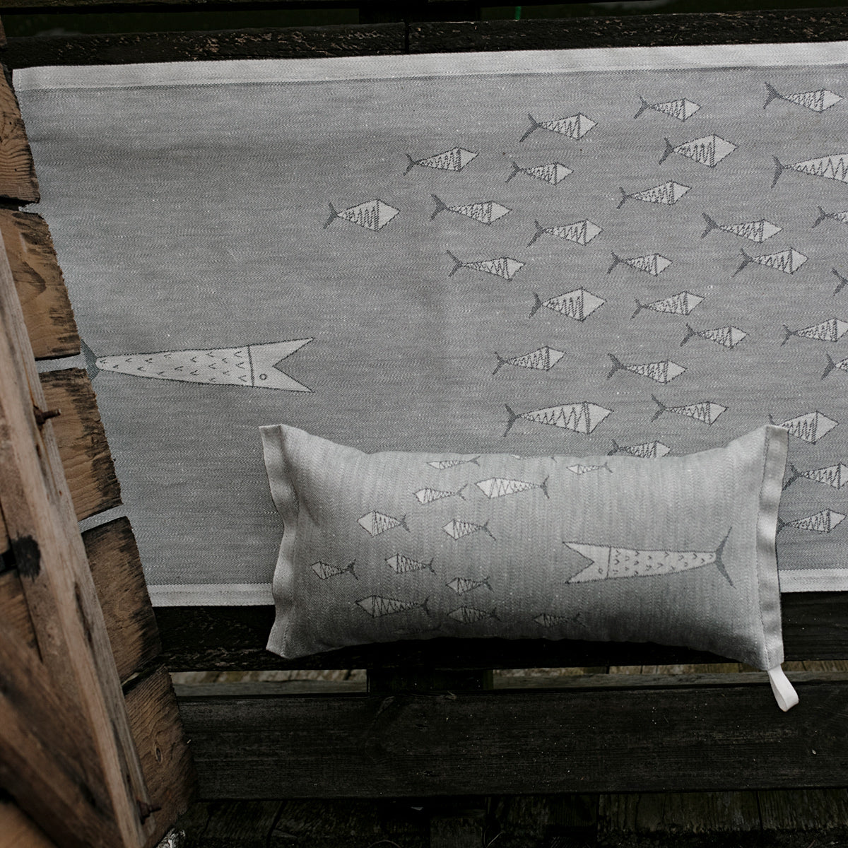 FISUT table runner / sauna cover white-grey (white-grey, 46 x 150 cm) *
