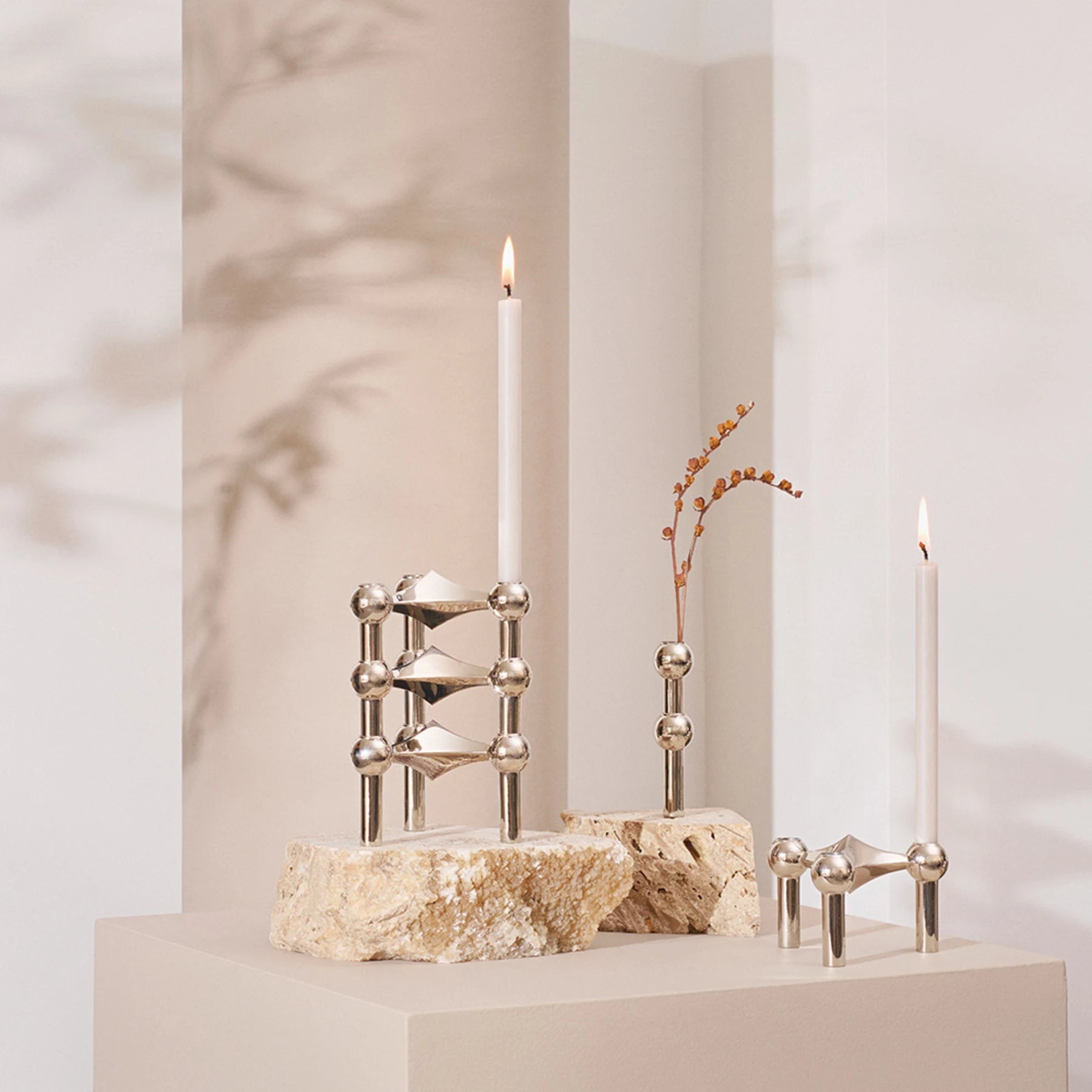 STOFF Nagel candles box w/12 pcs, Linen Grey