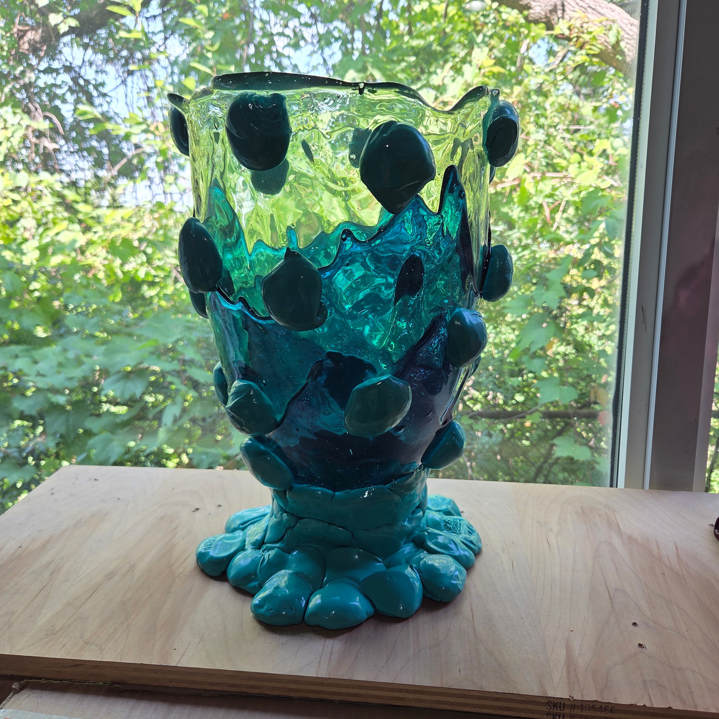 Gaetano Pesce fish vase Large NUGGET VASE EXTC. L clear aqua, emerald green,mt turquoise