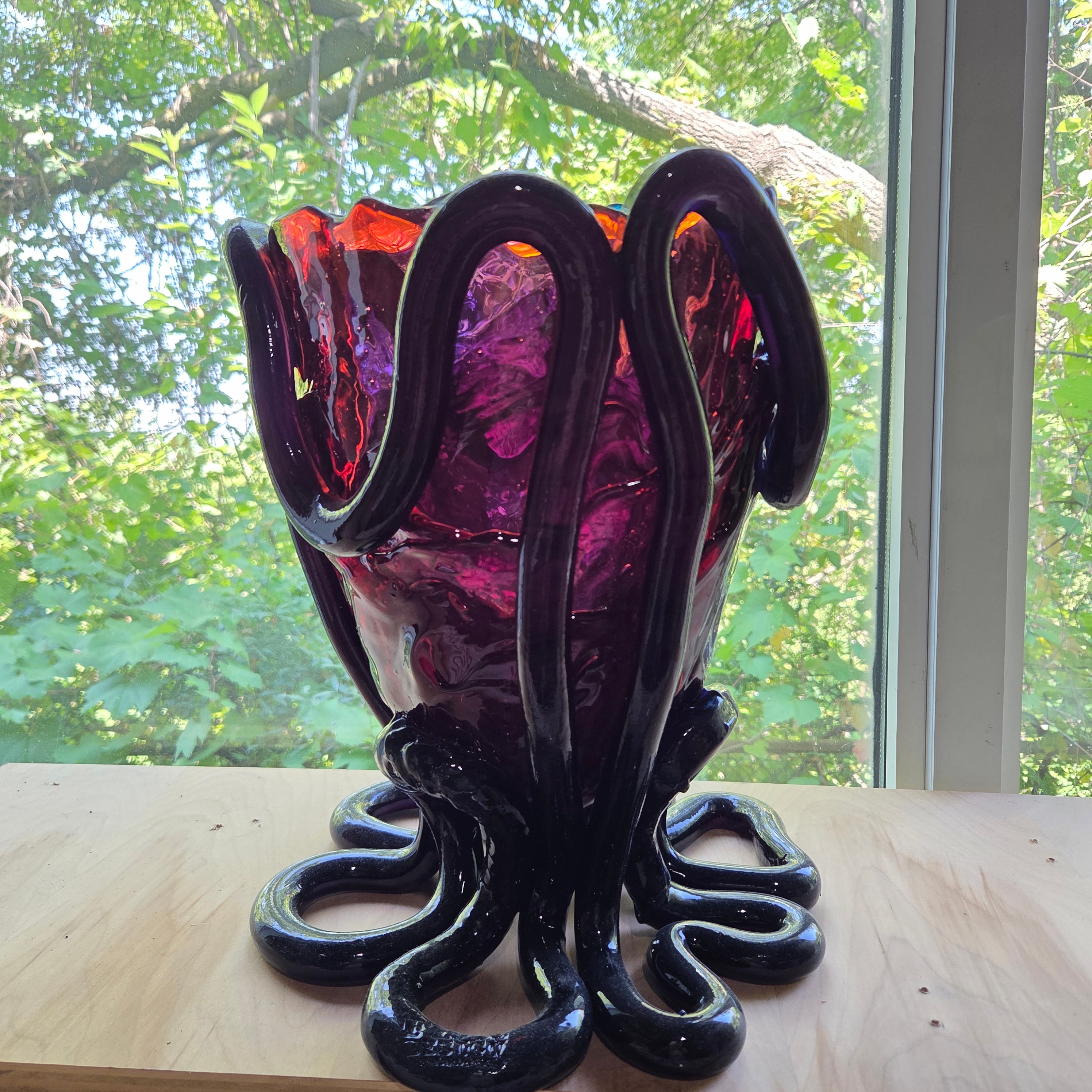 Gaetano Pesce fish vase Large INDIAN SUMMER VASE EXTC. L clear blue, dark ruby,blue Kl