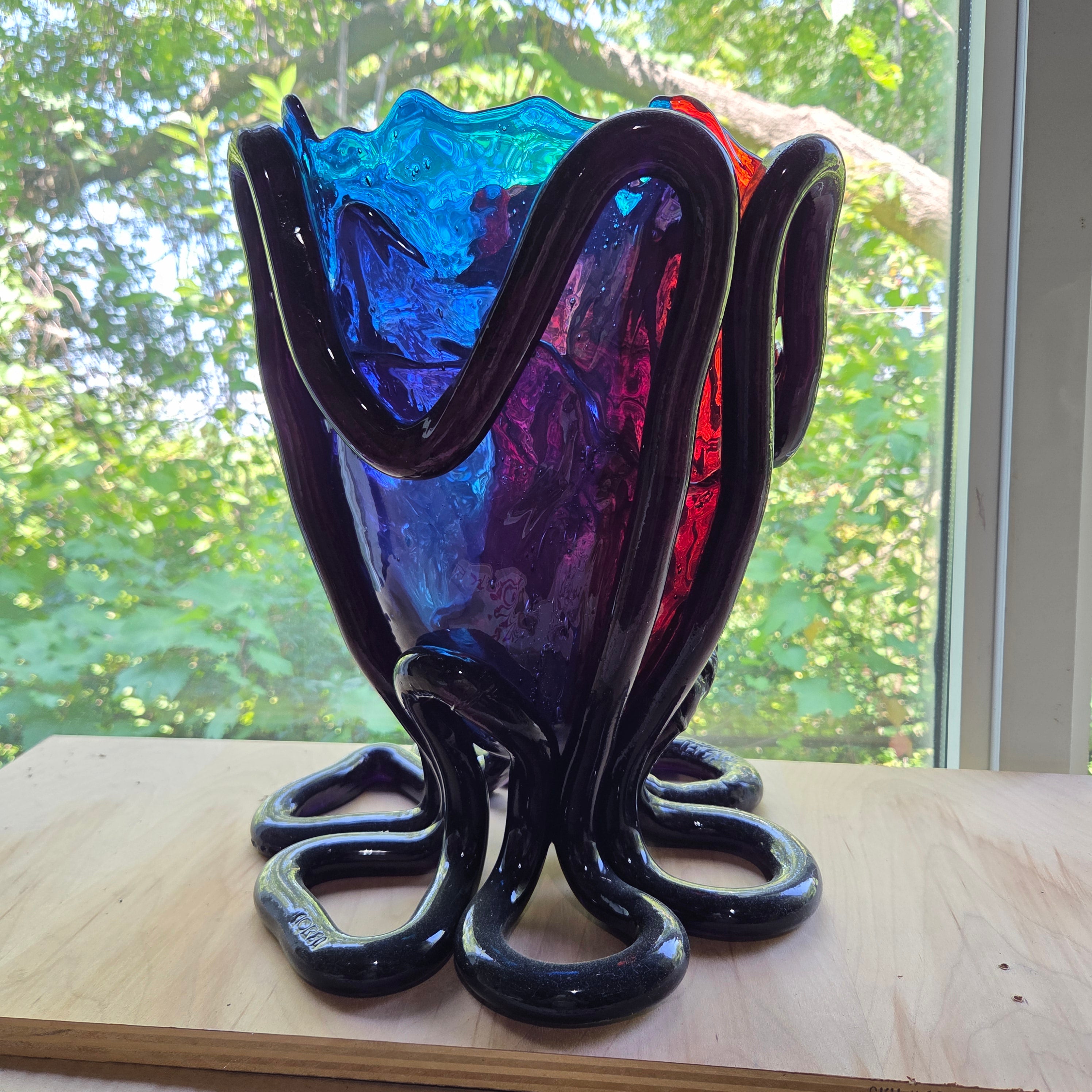 Gaetano Pesce fish vase Large INDIAN SUMMER VASE EXTC. L clear blue, dark ruby,blue Kl