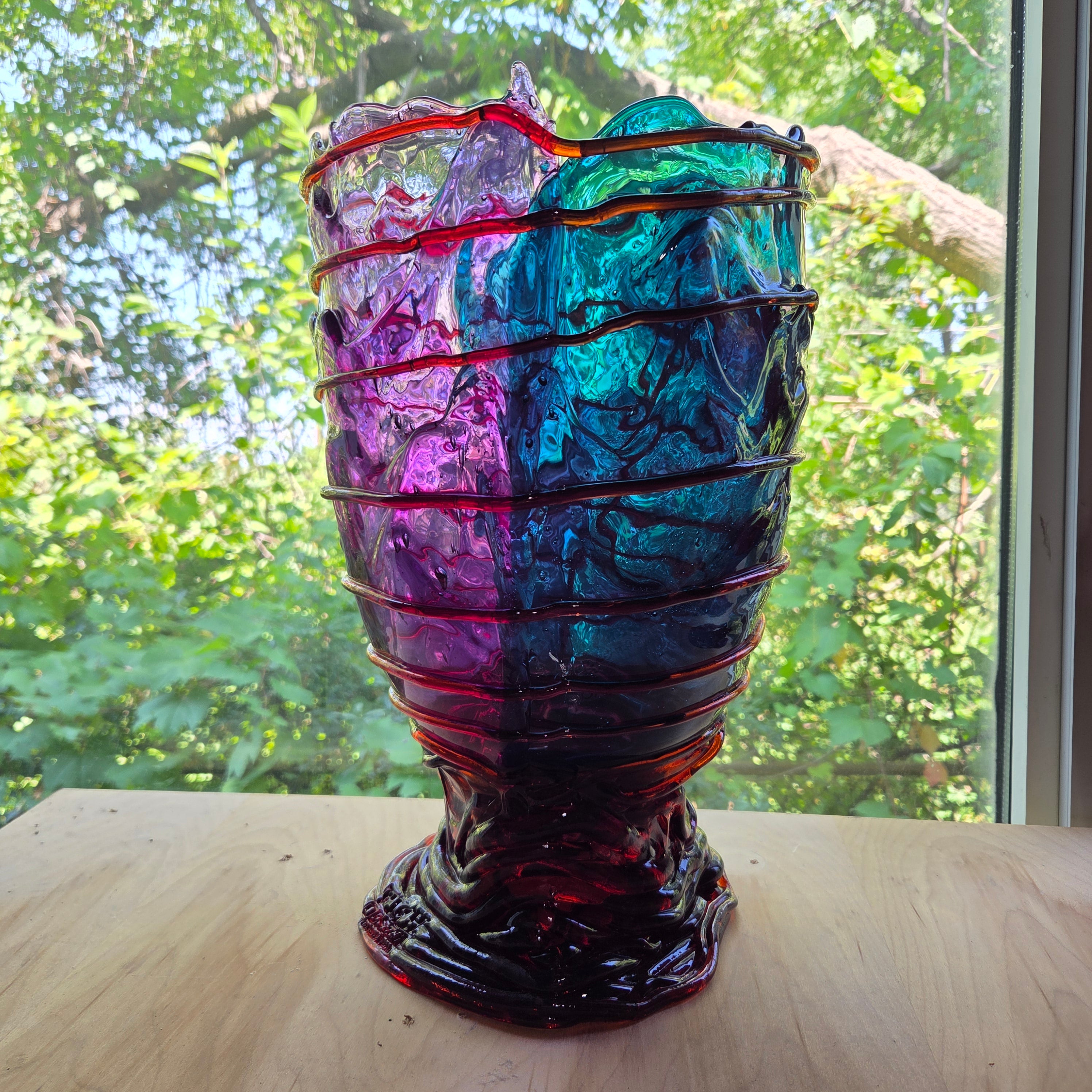 Gaetano Pesce fish vase Large POMPITU II VASE EXTC. L emerald green ,clear purple,dark ruby