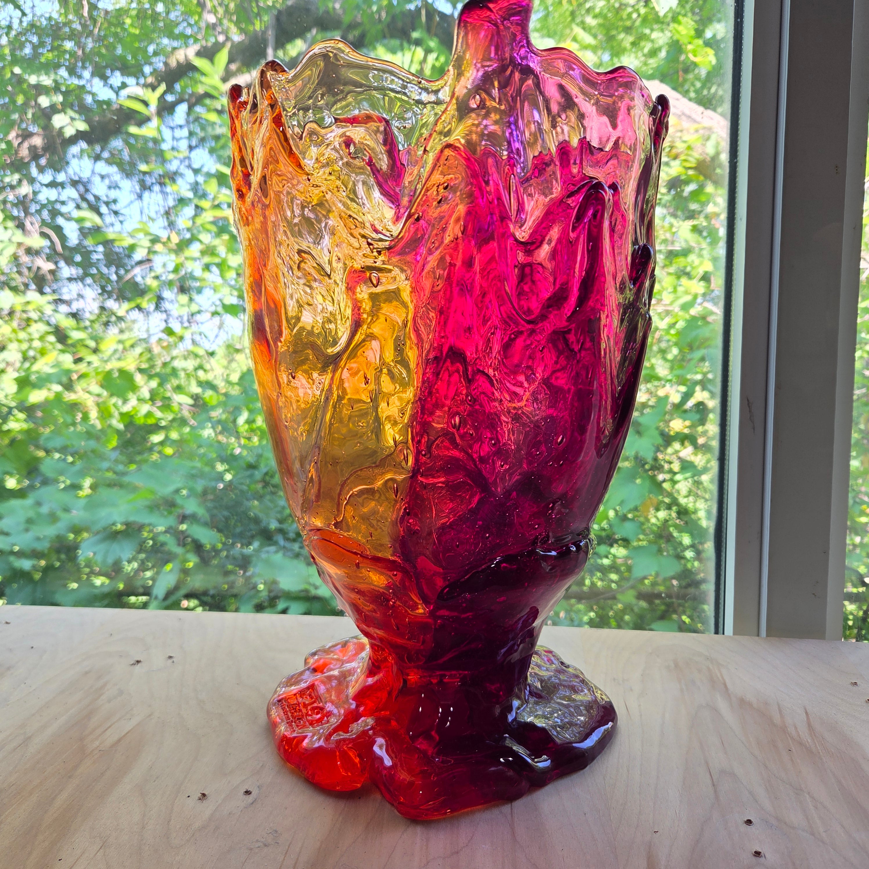 Gaetano Pesce fish vase Large TWINS C VASE L cl ruby,clear fuchsia