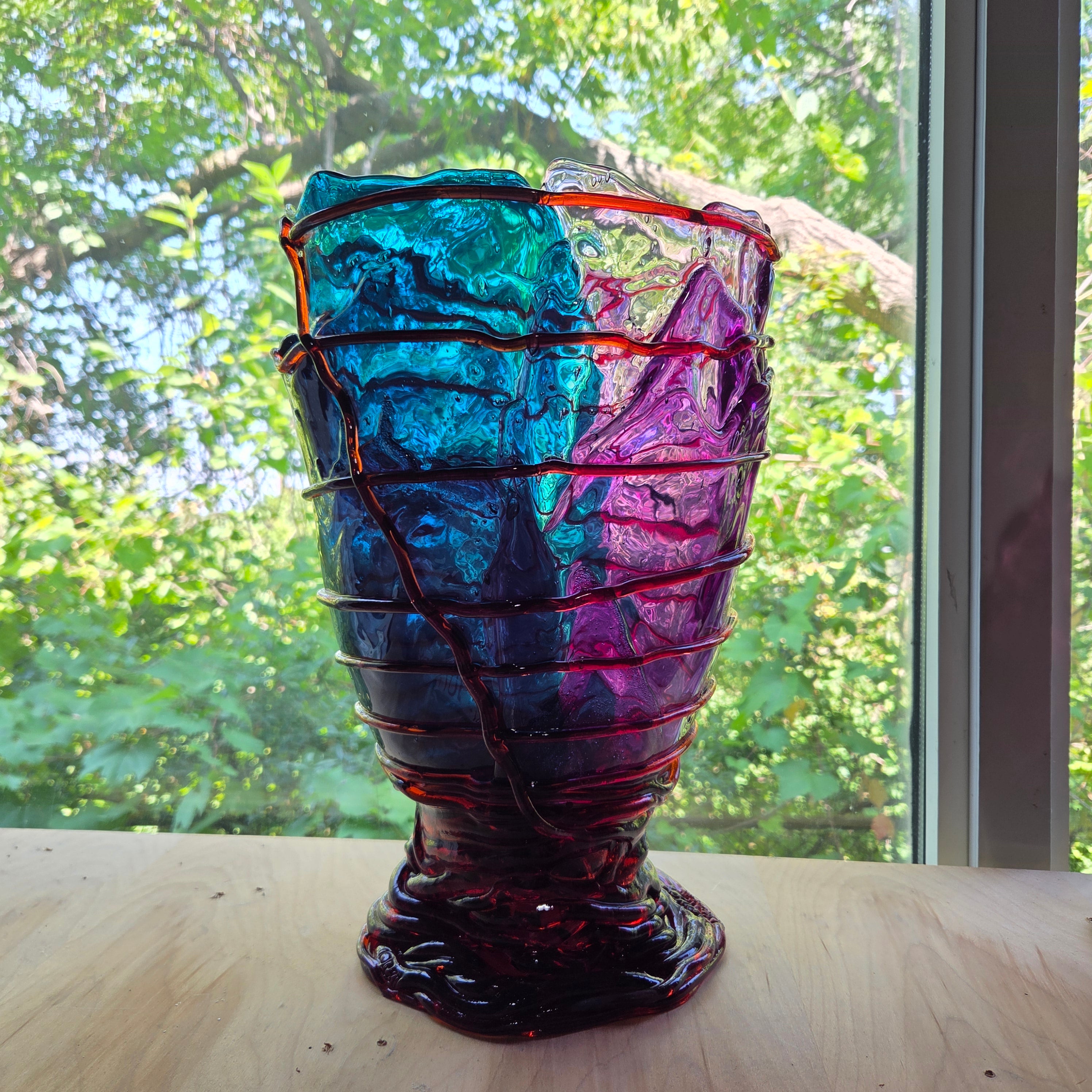 Gaetano Pesce fish vase Large POMPITU II VASE EXTC. L emerald green ,clear purple,dark ruby