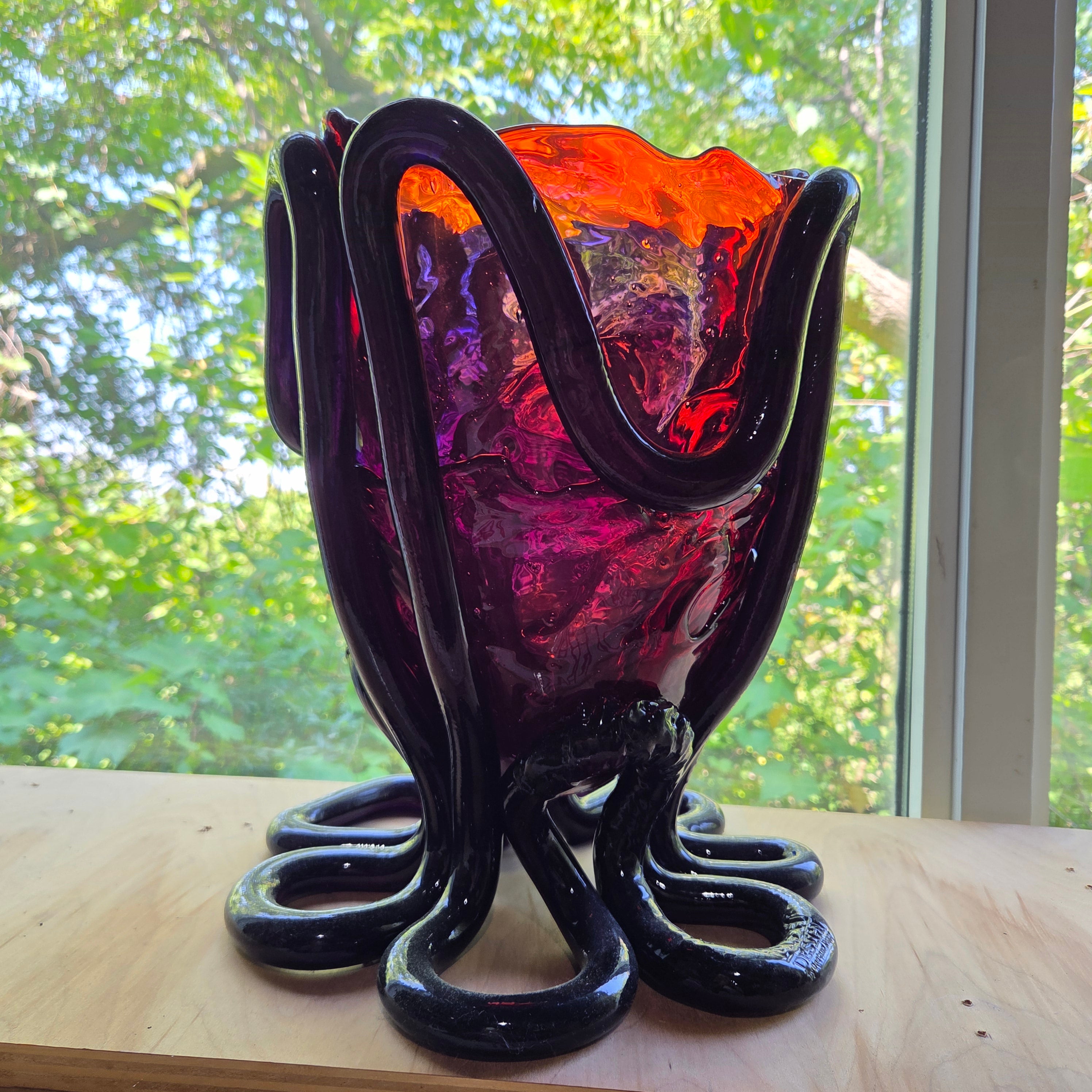 Gaetano Pesce fish vase Large INDIAN SUMMER VASE EXTC. L clear blue, dark ruby,blue Kl