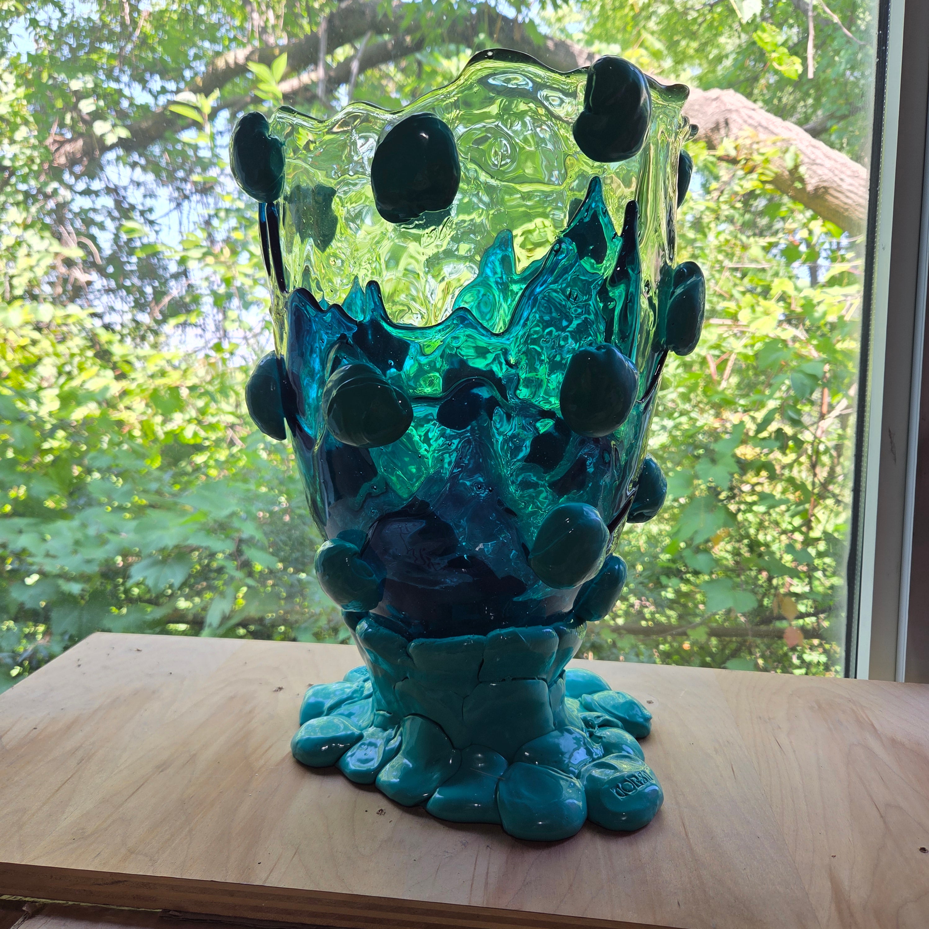 Gaetano Pesce fish vase Large NUGGET VASE EXTC. L clear aqua, emerald green,mt turquoise