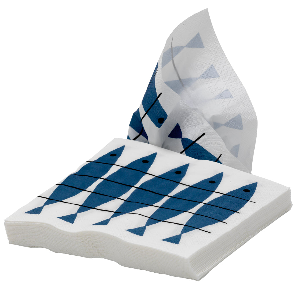 Herring, paper napkin, blue