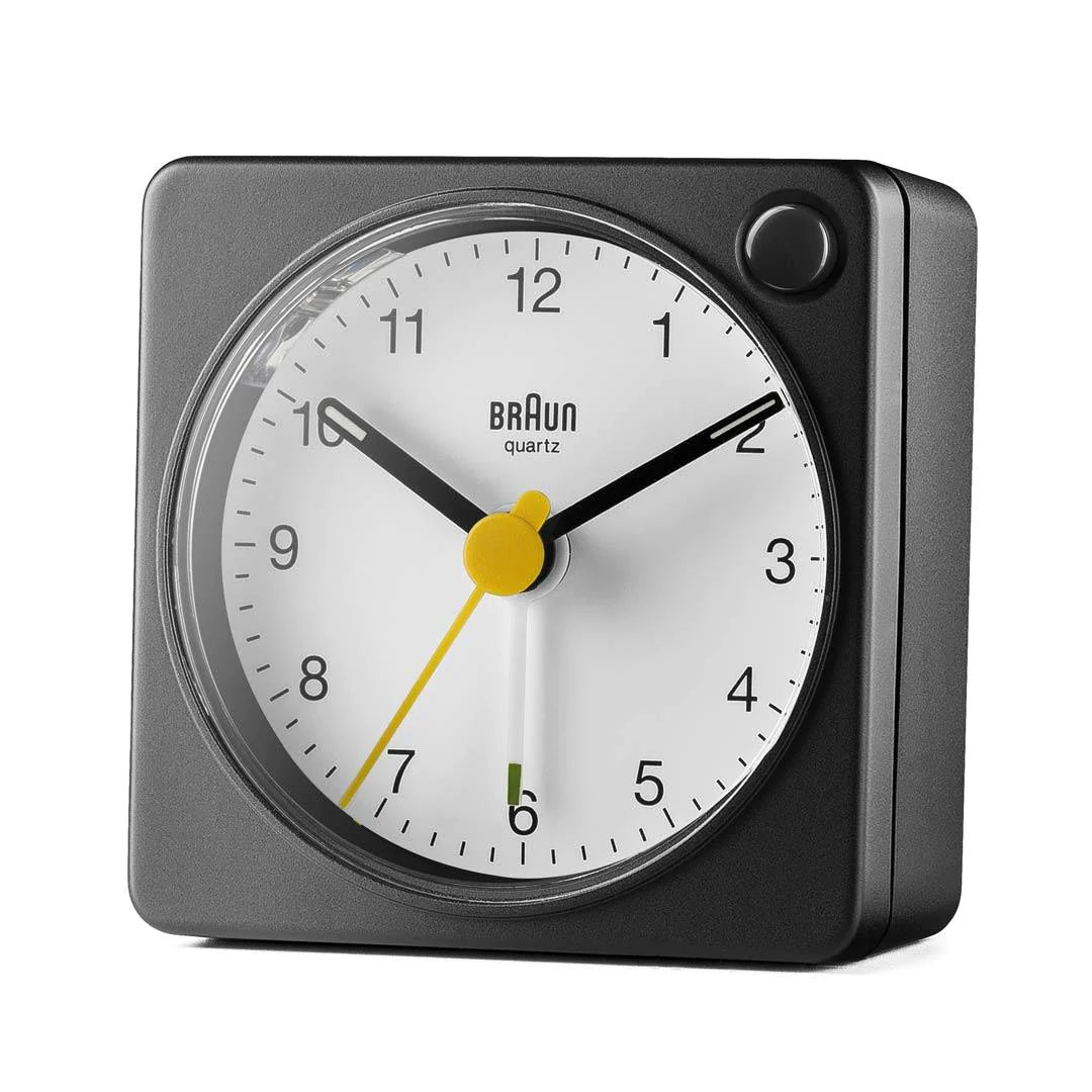 BC02XBW Braun Classic Analogue Travel Alarm Clock - Black & White