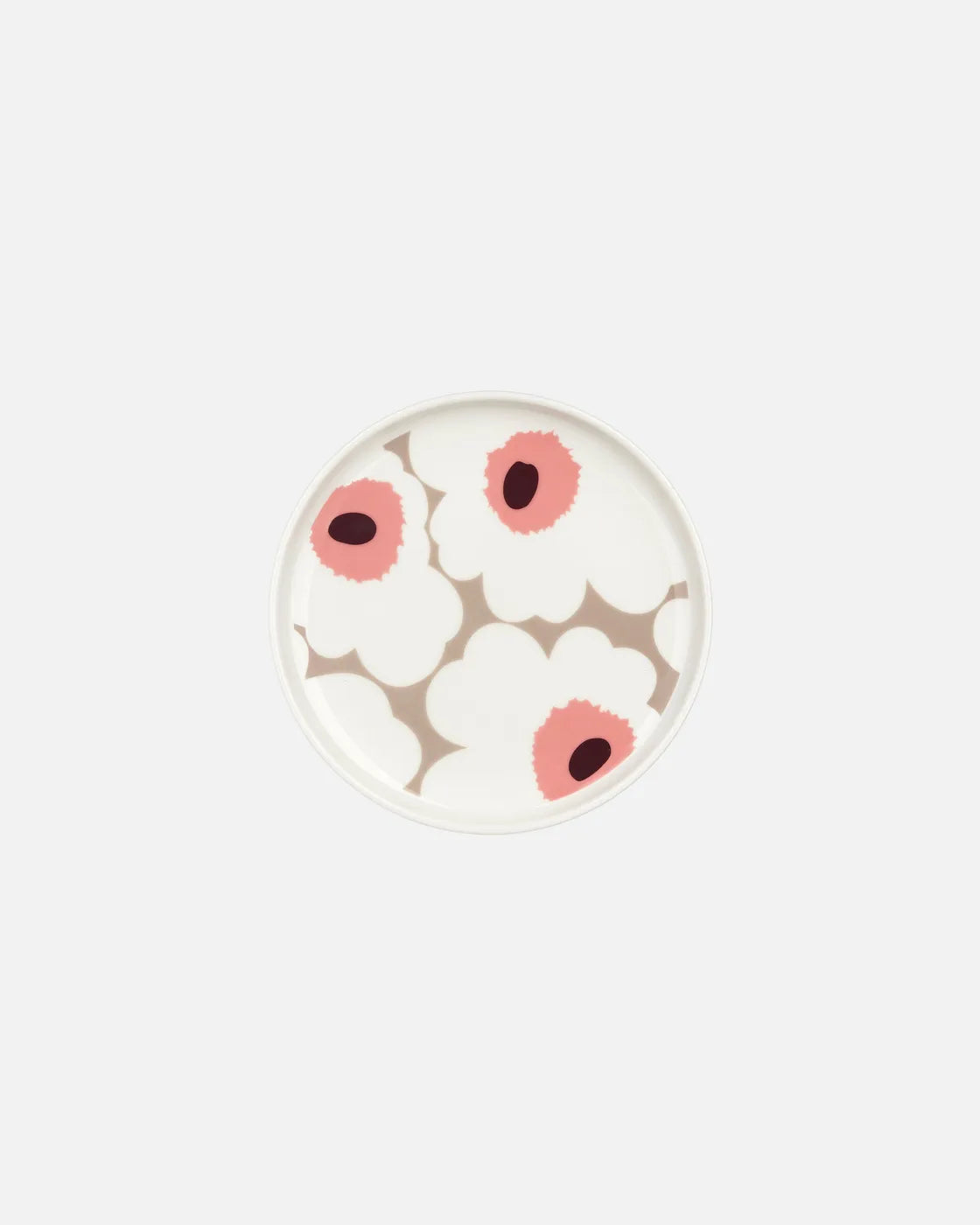 Oiva / Unikko plate diam 13,5 cm white clay powder dark wine