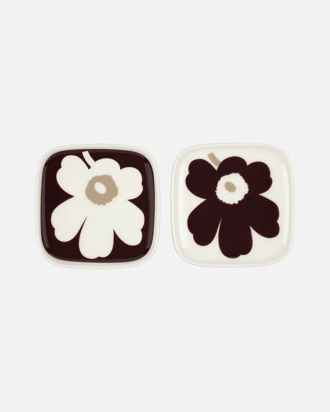 Unikko Plate 10X10CM 2PCS white, dark wine, clay — Studio Pazo