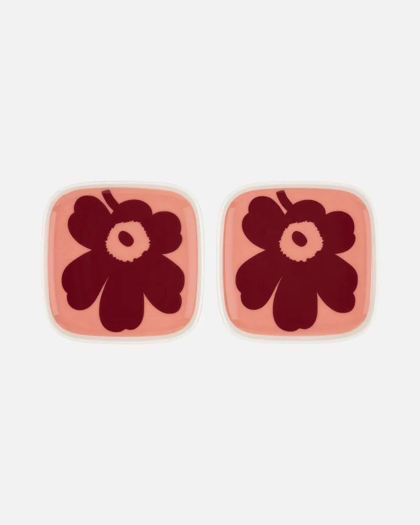 Oiva / Unikko Plate 10 X 10 Cm, 2 Pcs white powder dark red  072052 133