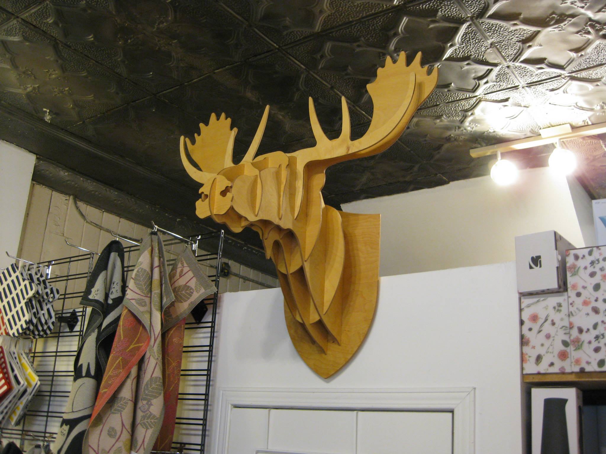Wooden Moose wall art natural finish