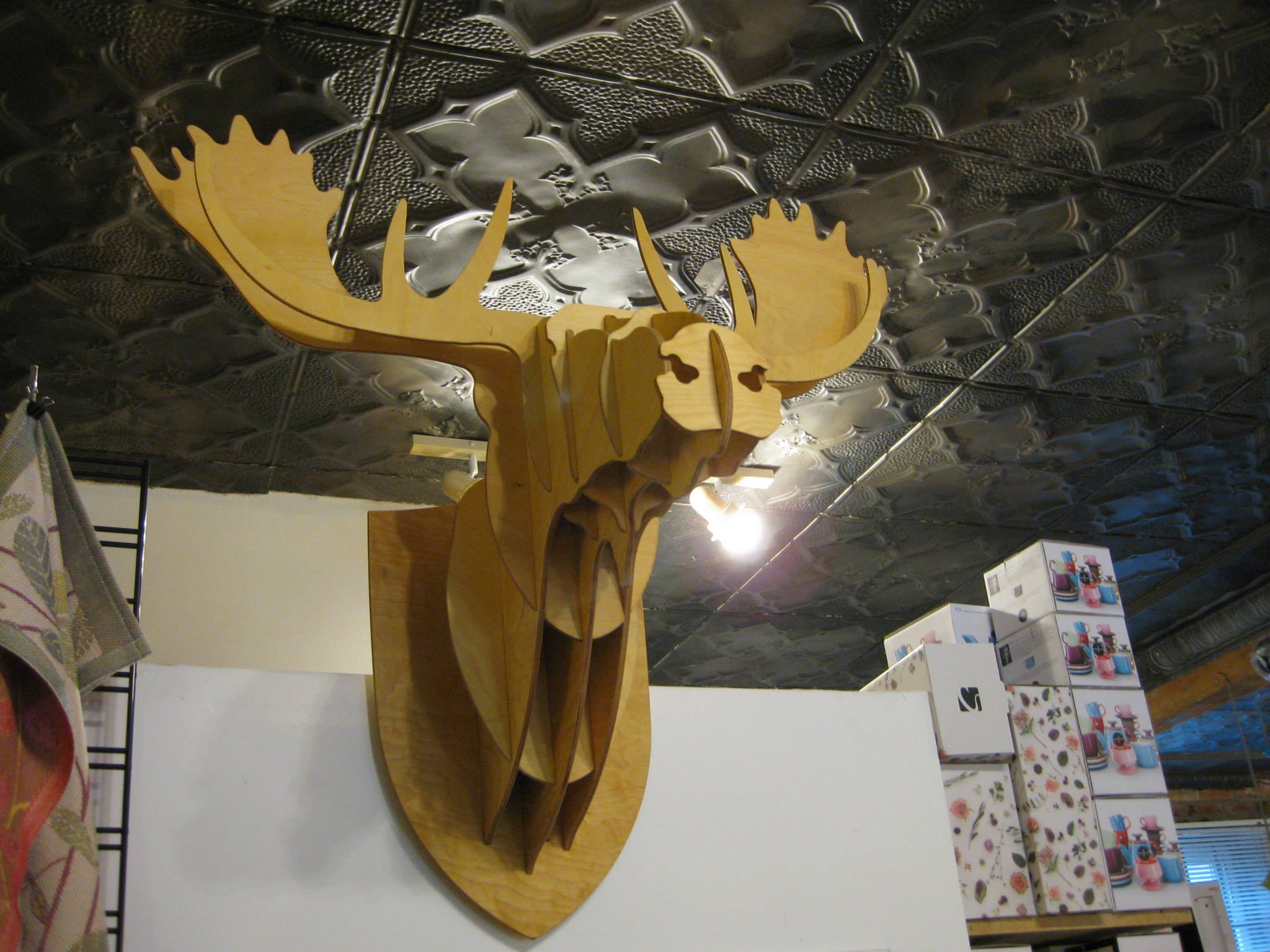 Wooden Moose wall art natural finish
