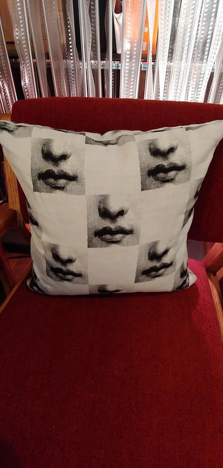 Fornasetti Pillow 16" x 16" Lips nose