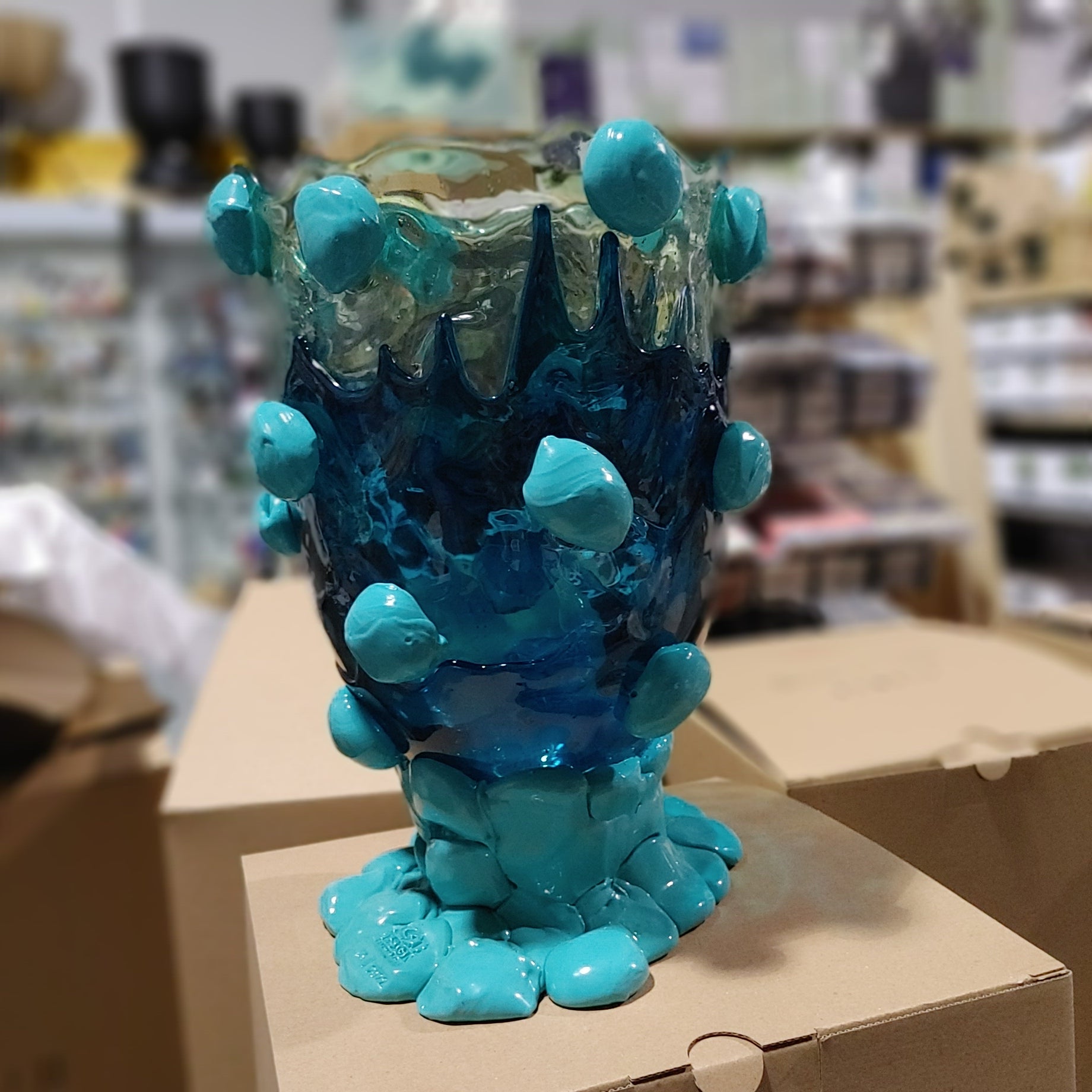 Gaetano Pesce fish vase Large NUGGET VASE EXTC. L clear aqua, emerald green,mt turquoise