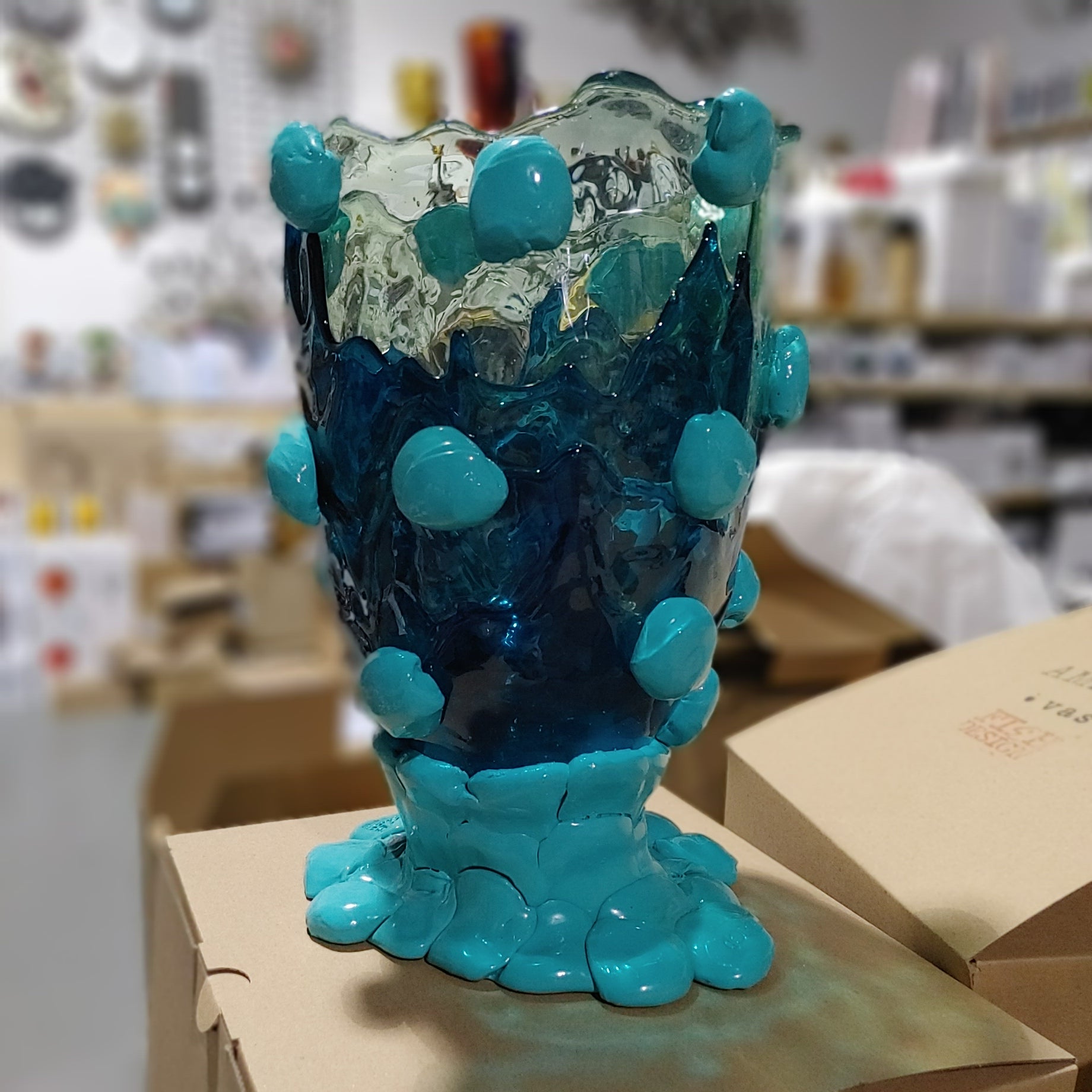 Gaetano Pesce fish vase Large NUGGET VASE EXTC. L clear aqua, emerald green,mt turquoise