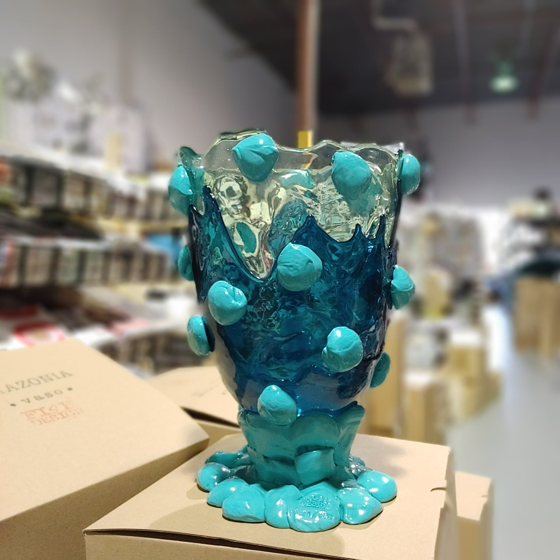 Gaetano Pesce fish vase Large NUGGET VASE EXTC. L clear aqua, emerald green,mt turquoise