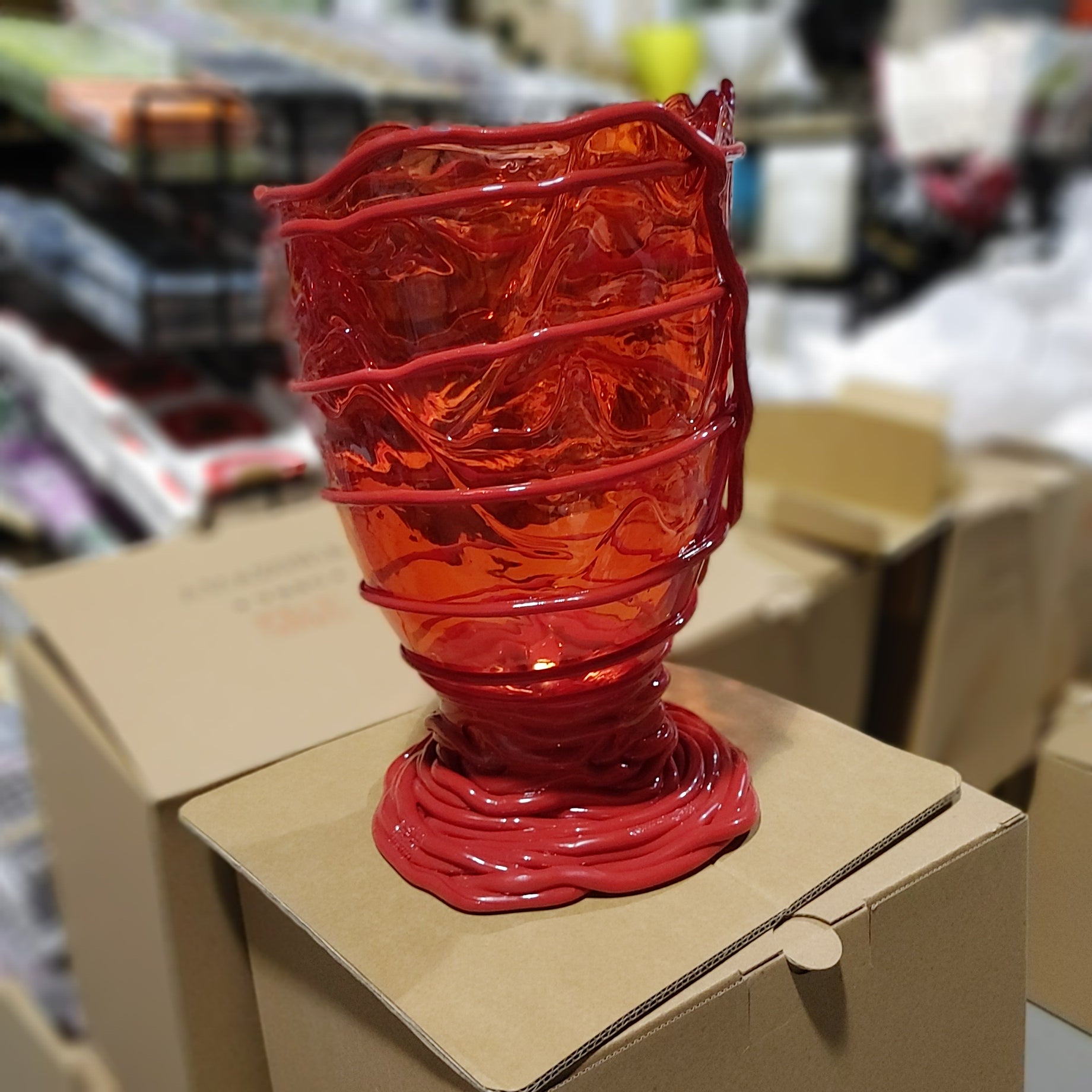 Gaetano Pesce fish vase Large POMPITU II VASE L clear red,red