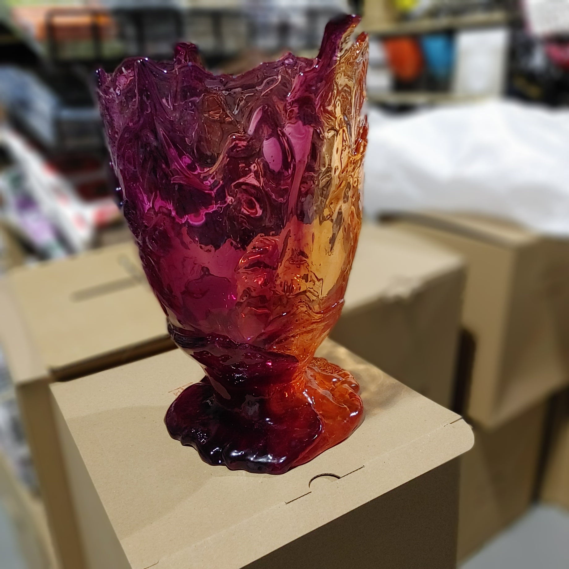 Gaetano Pesce fish vase Large TWINS C VASE L cl ruby,clear fuchsia