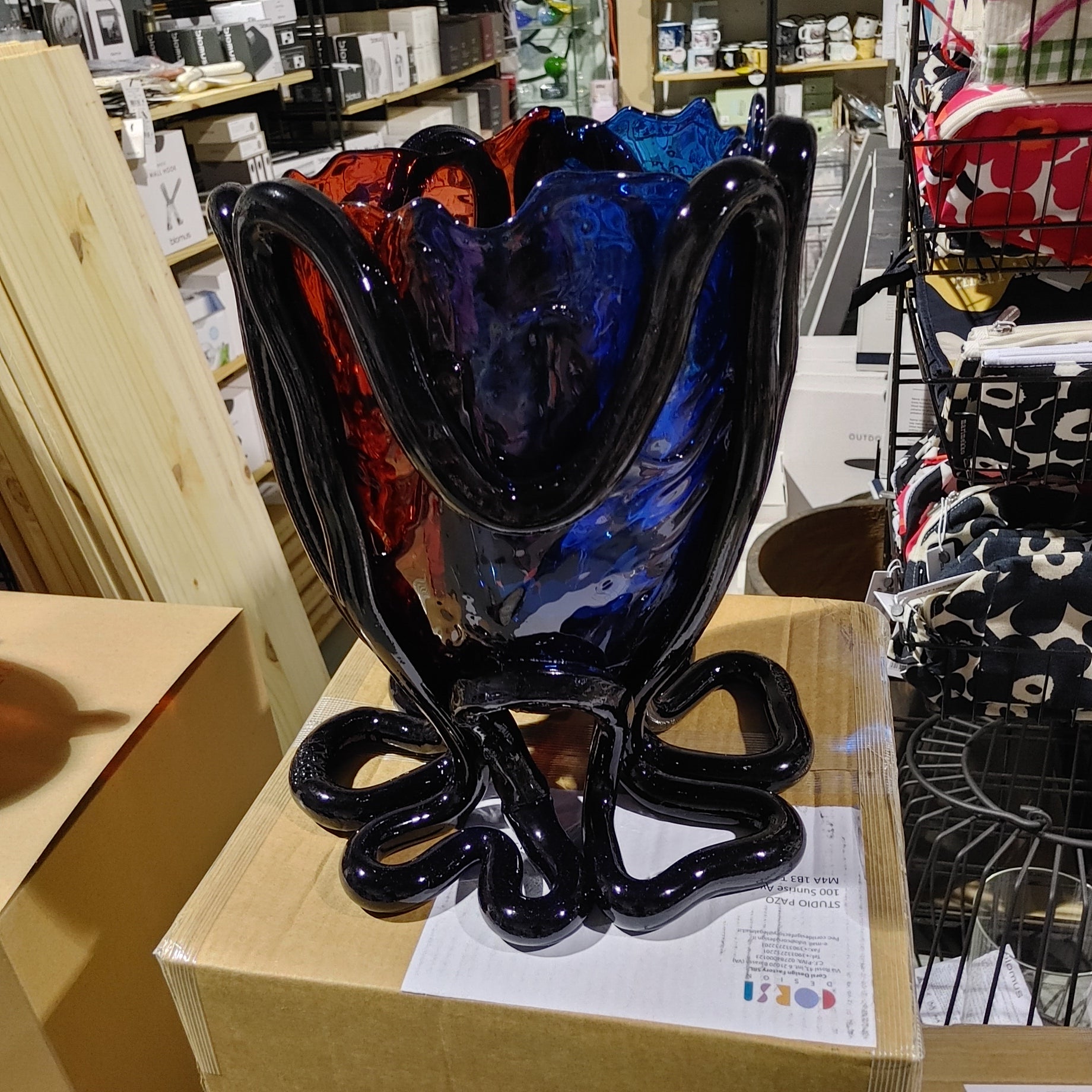 Gaetano Pesce fish vase Large INDIAN SUMMER VASE EXTC. L clear blue, dark ruby,blue Kl