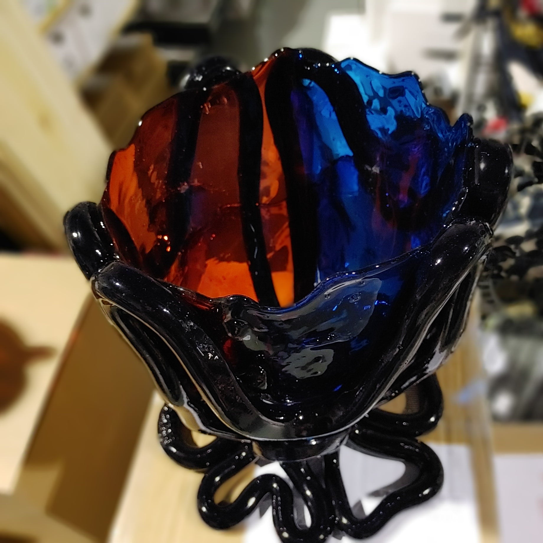 Gaetano Pesce fish vase Large INDIAN SUMMER VASE EXTC. L clear blue, dark ruby,blue Kl