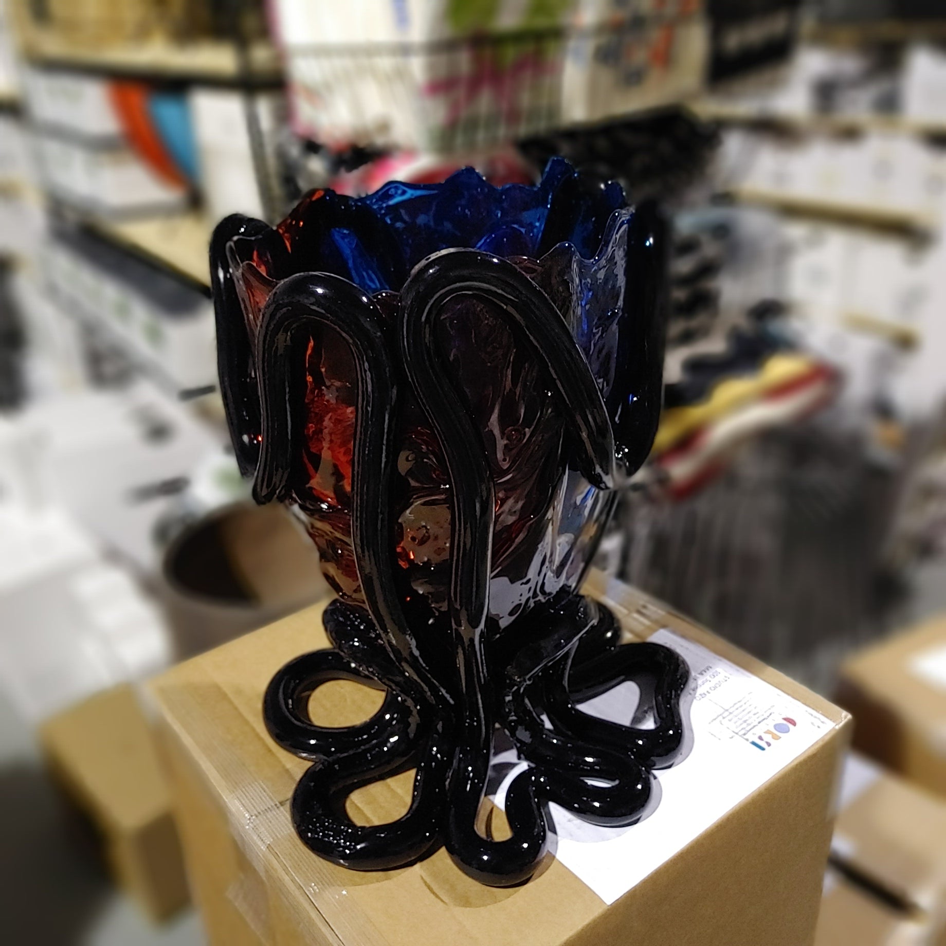 Gaetano Pesce fish vase Large INDIAN SUMMER VASE EXTC. L clear blue, dark ruby,blue Kl