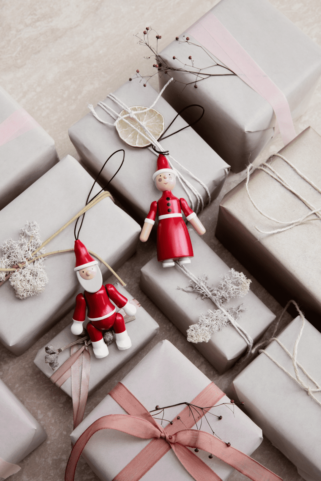 Kay Bojesen wooden Figure Christmas Santa Claus and Santa Clara Ornaments (Pair)