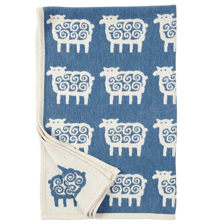 Klippan blanket 90 x 140 cm. organic cotton chenille Sheep blue