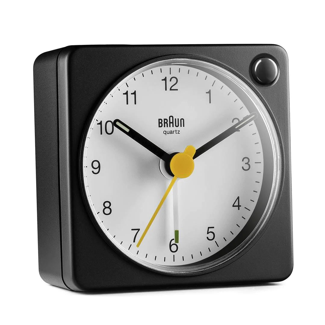 BC02XBW Braun Classic Analogue Travel Alarm Clock - Black & White