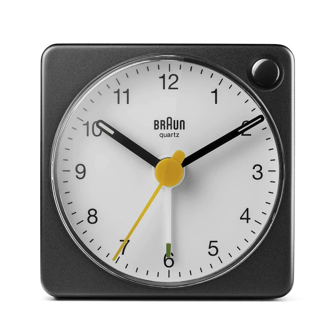 BC02XBW Braun Classic Analogue Travel Alarm Clock - Black & White