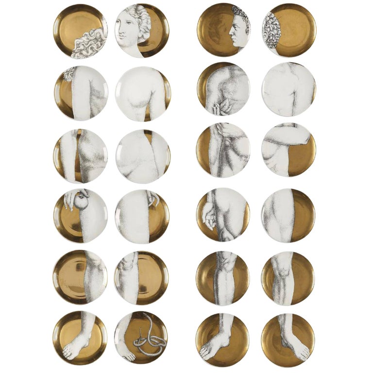 Fornasetti Set of Adam or Eve (12 plates each 26cm) Gold Eve