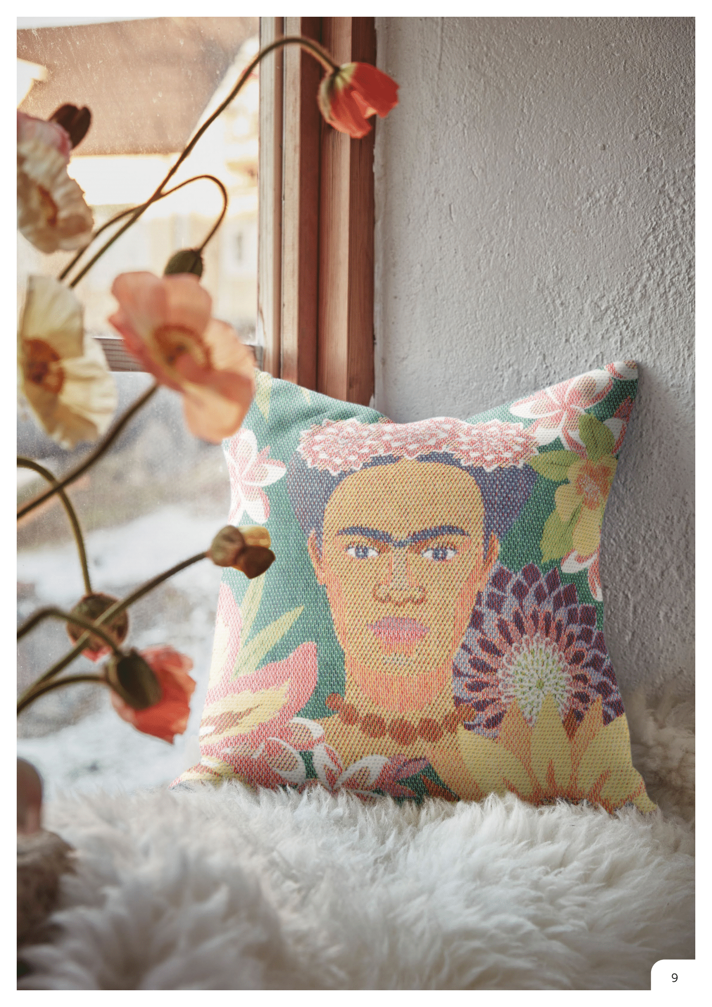 Frida Kahlo Pillow / cushion case, cotton 40x40 cm / 16 x 16 in FLORES